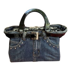 Denim Handbag with Black Handles one of a kind vintage